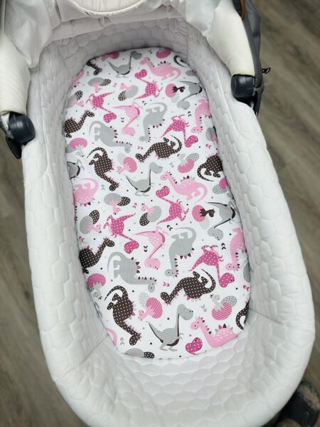 Ratu paladziņš ar gumiju - rozā dinozauriņi