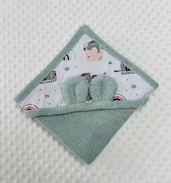 Vannas dvielītis gaišs piparmētru ar kaķīšiem un varavīksnēm