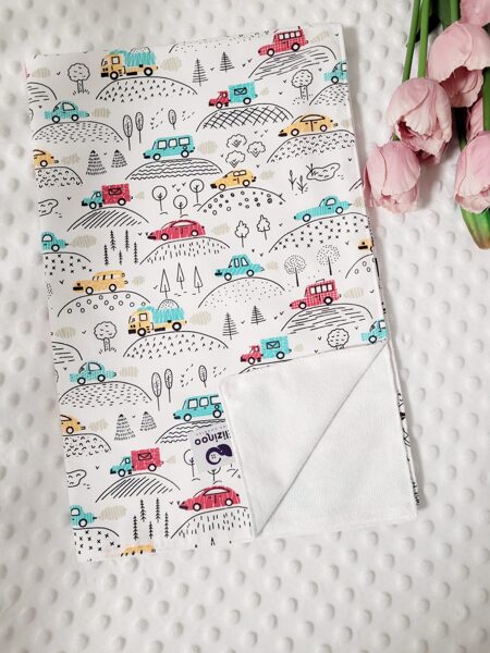 Autiņš - balts ar krāsainām mazām mašīnītēm